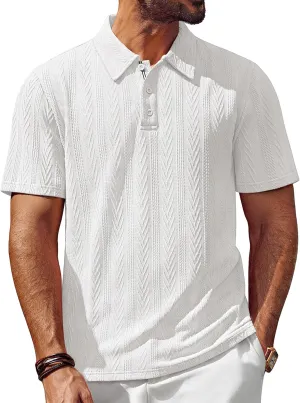 PJ PAUL JONES Men's Textured Knit Polo Shirt Short Sleeve Regular Fit Stretch Collared Summer Shirts