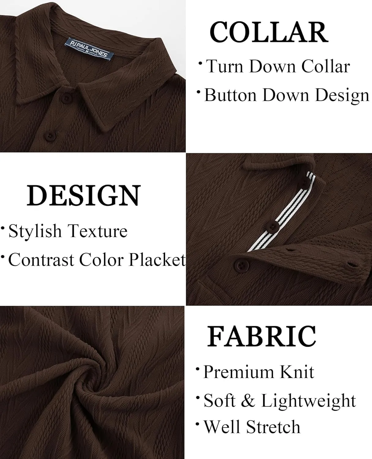 PJ PAUL JONES Men's Textured Knit Polo Shirt Short Sleeve Regular Fit Stretch Collared Summer Shirts