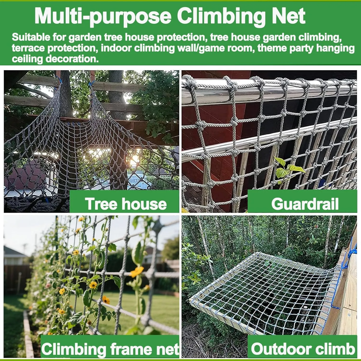 Playground Net Climbing Rope Ladder Outdoor Tree House Truck Trailer Net Fence Netting Safety Antifall Protection Netting for Stair Balcony Railing,6mm,3.3x4.9ft