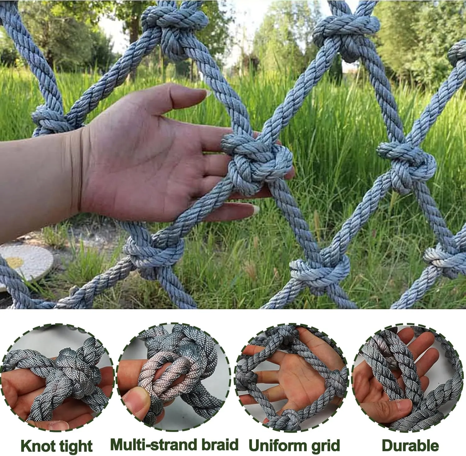 Playground Net Climbing Rope Ladder Outdoor Tree House Truck Trailer Net Fence Netting Safety Antifall Protection Netting for Stair Balcony Railing,6mm,3.3x4.9ft