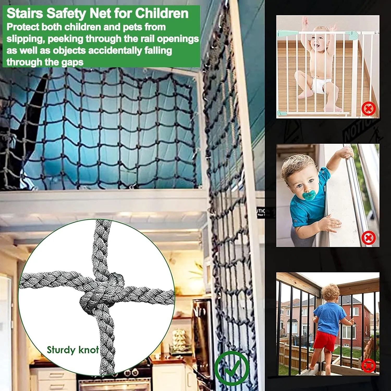 Playground Net Climbing Rope Ladder Outdoor Tree House Truck Trailer Net Fence Netting Safety Antifall Protection Netting for Stair Balcony Railing,6mm,3.3x4.9ft