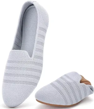poemlady Women’s Ballet Flat Shoes Dress Shoes Knit Round Toe Slip On Ballerina Walking Flats Shoes for Woman Low Wedge Casual