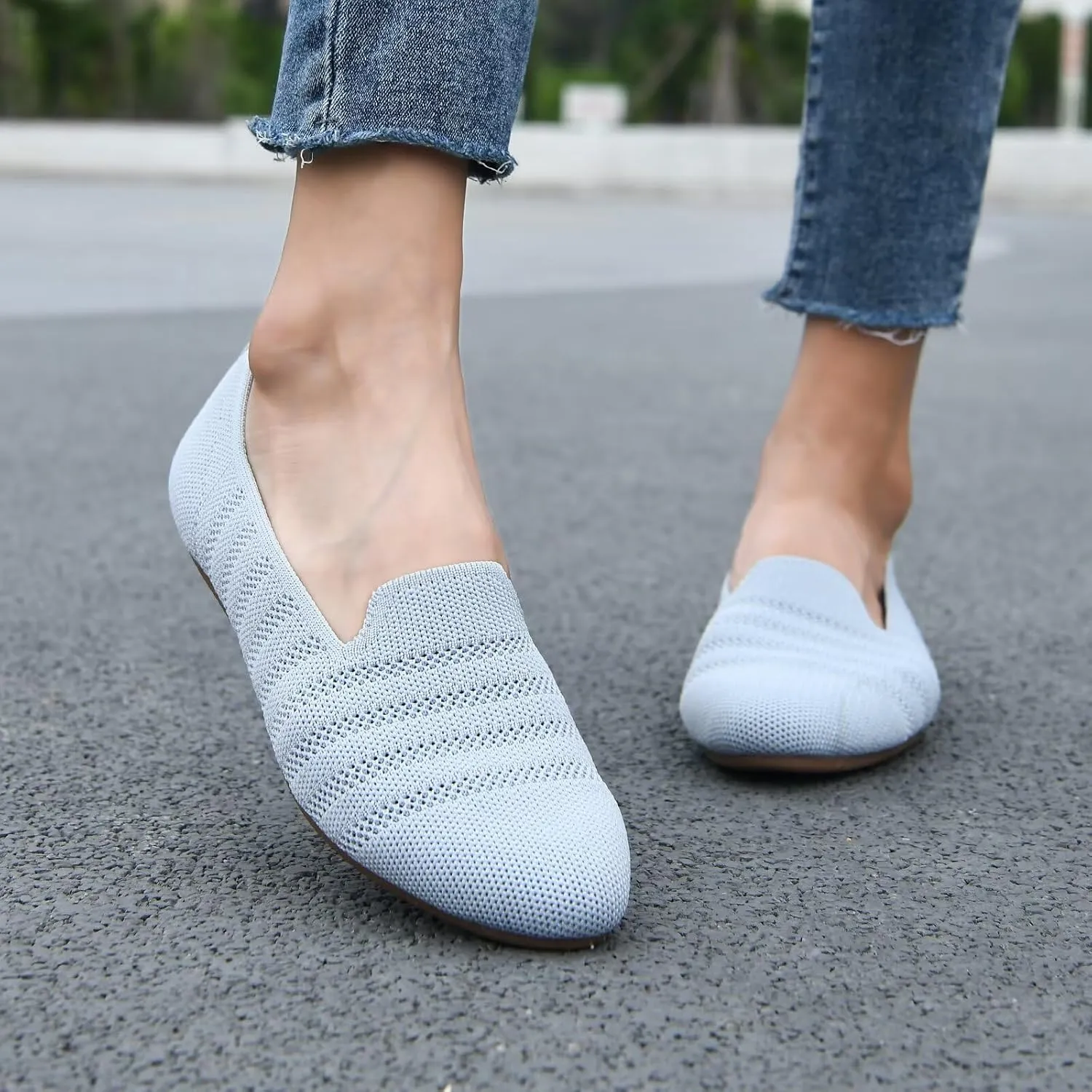 poemlady Women’s Ballet Flat Shoes Dress Shoes Knit Round Toe Slip On Ballerina Walking Flats Shoes for Woman Low Wedge Casual
