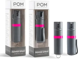 POM Pepper Spray Combo Pack, Keychain & Clip Model, Max Police Strength OC Formula, Quick Key Release, Flip Top Safety, 10 ft Range, 25 Bursts, 0.5 fl oz, Compact Tactical Design for Everyday Carry