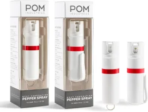 POM Pepper Spray Combo Pack, Keychain & Clip Model, Max Police Strength OC Formula, Quick Key Release, Flip Top Safety, 10 ft Range, 25 Bursts, 0.5 fl oz, Compact Tactical Design for Everyday Carry