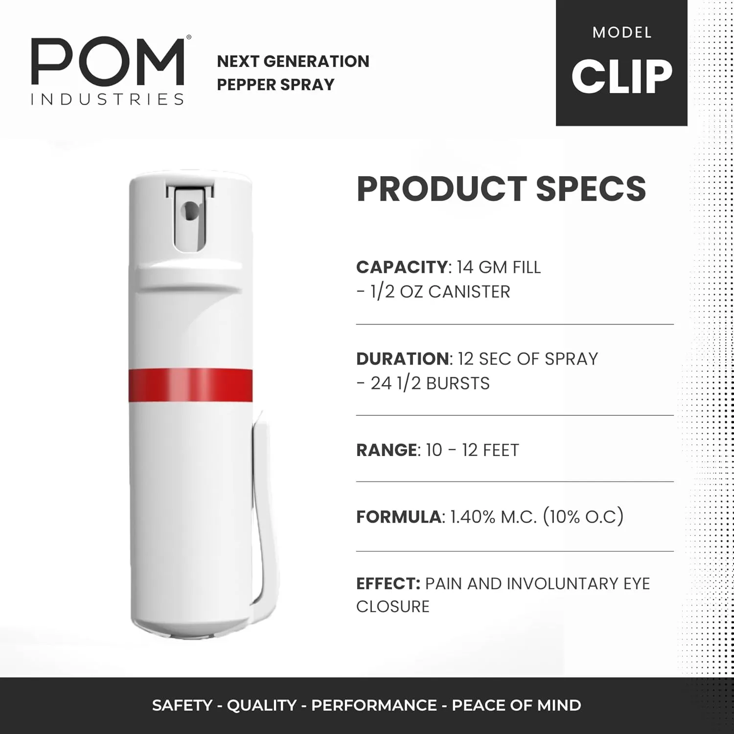 POM Pepper Spray Combo Pack, Keychain & Clip Model, Max Police Strength OC Formula, Quick Key Release, Flip Top Safety, 10 ft Range, 25 Bursts, 0.5 fl oz, Compact Tactical Design for Everyday Carry