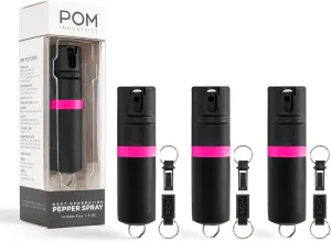 POM Pepper Spray Keychain, Quick Key Release for Instant Access, Flip Top Safety, Maximum Strength OC Formula with UV Marking Dye, 25 Bursts, 10 ft Range, 0.5 fl oz