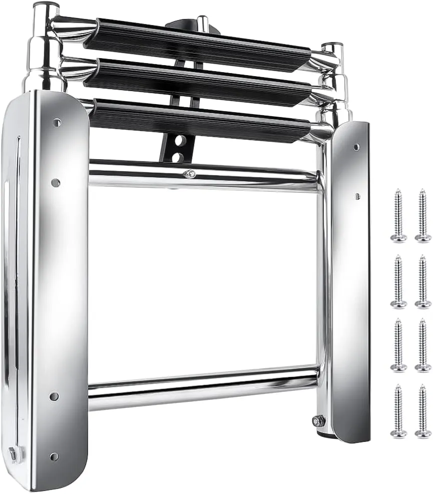 Pontoon Boat Ladder,3 Step Telescoping Ladder Under Platform Slide Mount Boat Boarding Ladder 316 Stainless Steel Heavy Duty Marine Ladder 600 Pound Capacity