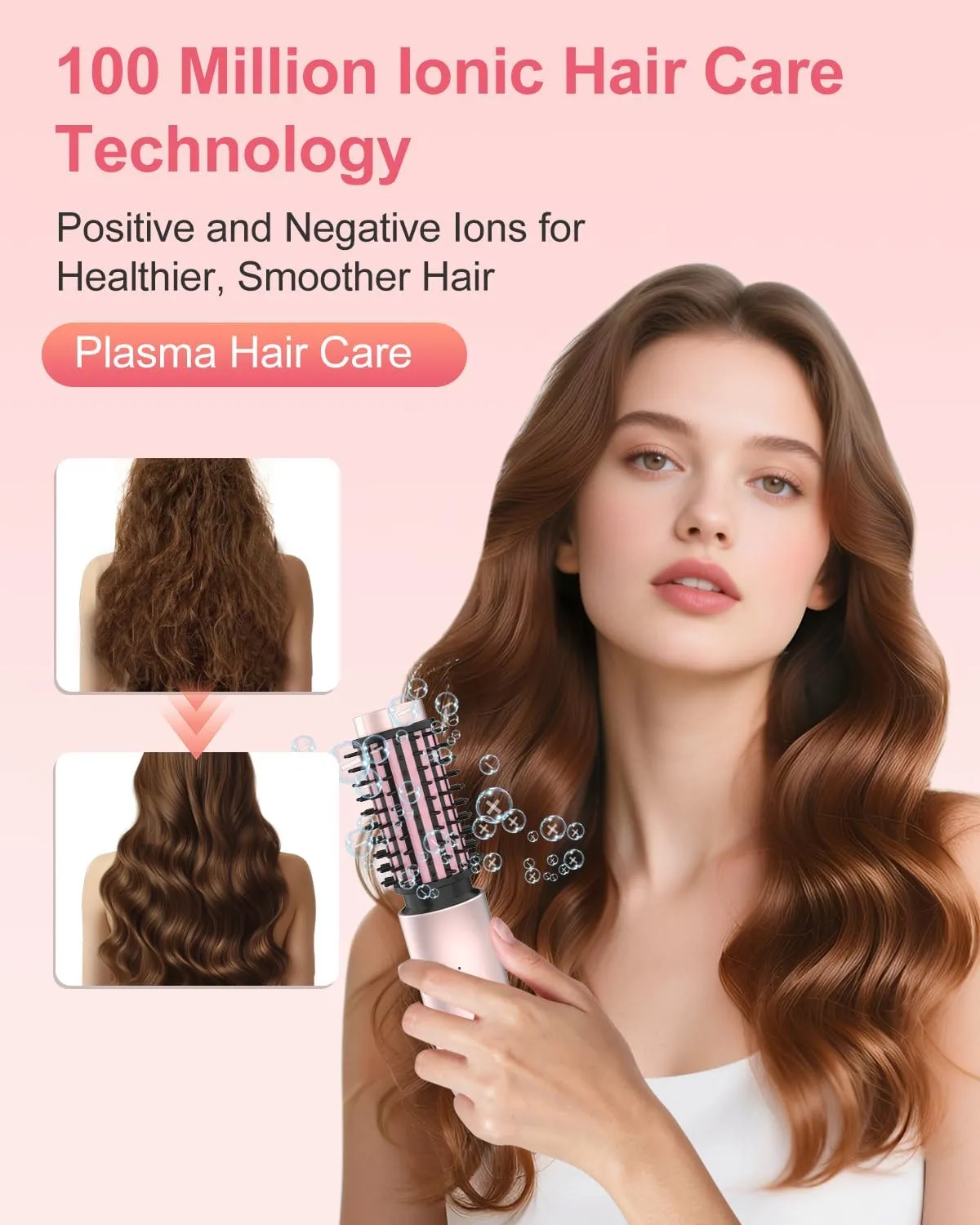 Portable Curling Iron, Bestauty 1.5" Cordless Hair Curler, 2 in 1 Travel Hair Curler & Hair Straightener Brush, Quick Heating 4 Adjustable Temperature 300°F-410°F for Curl/Smooth/Fluffy/Flip-Out Pink