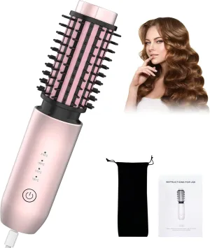 Portable Curling Iron, Bestauty 1.5" Cordless Hair Curler, 2 in 1 Travel Hair Curler & Hair Straightener Brush, Quick Heating 4 Adjustable Temperature 300°F-410°F for Curl/Smooth/Fluffy/Flip-Out Pink