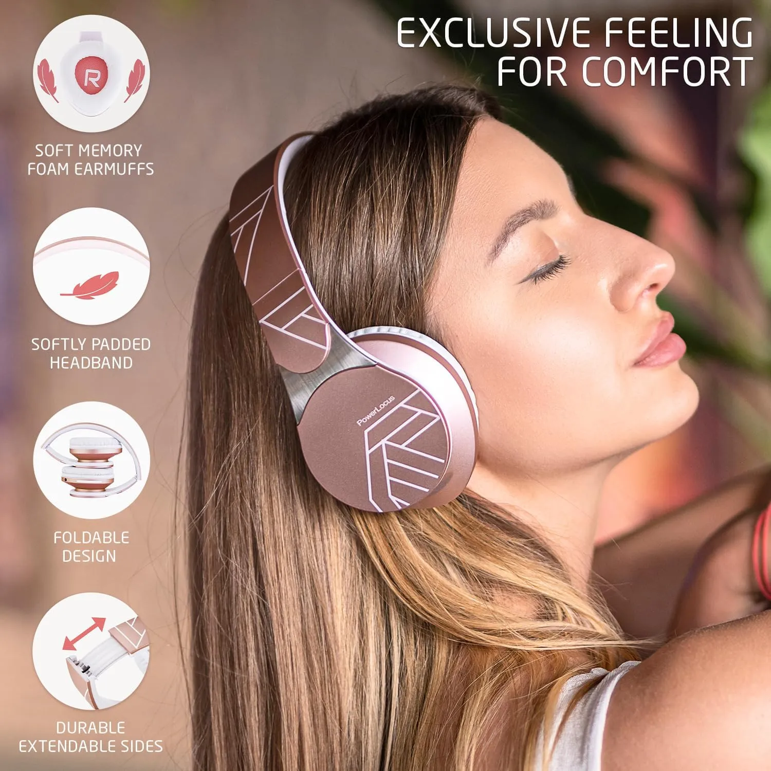 PowerLocus Bluetooth Headphones Over Ear, 40H Playtime with 4 EQ Modes, Wireless Headphones with Microphone, Hi-Fi Stereo Foldable Headset, FM Radio, Micro SD/TF, Deep Bass for Travel/PC/Cell Phones