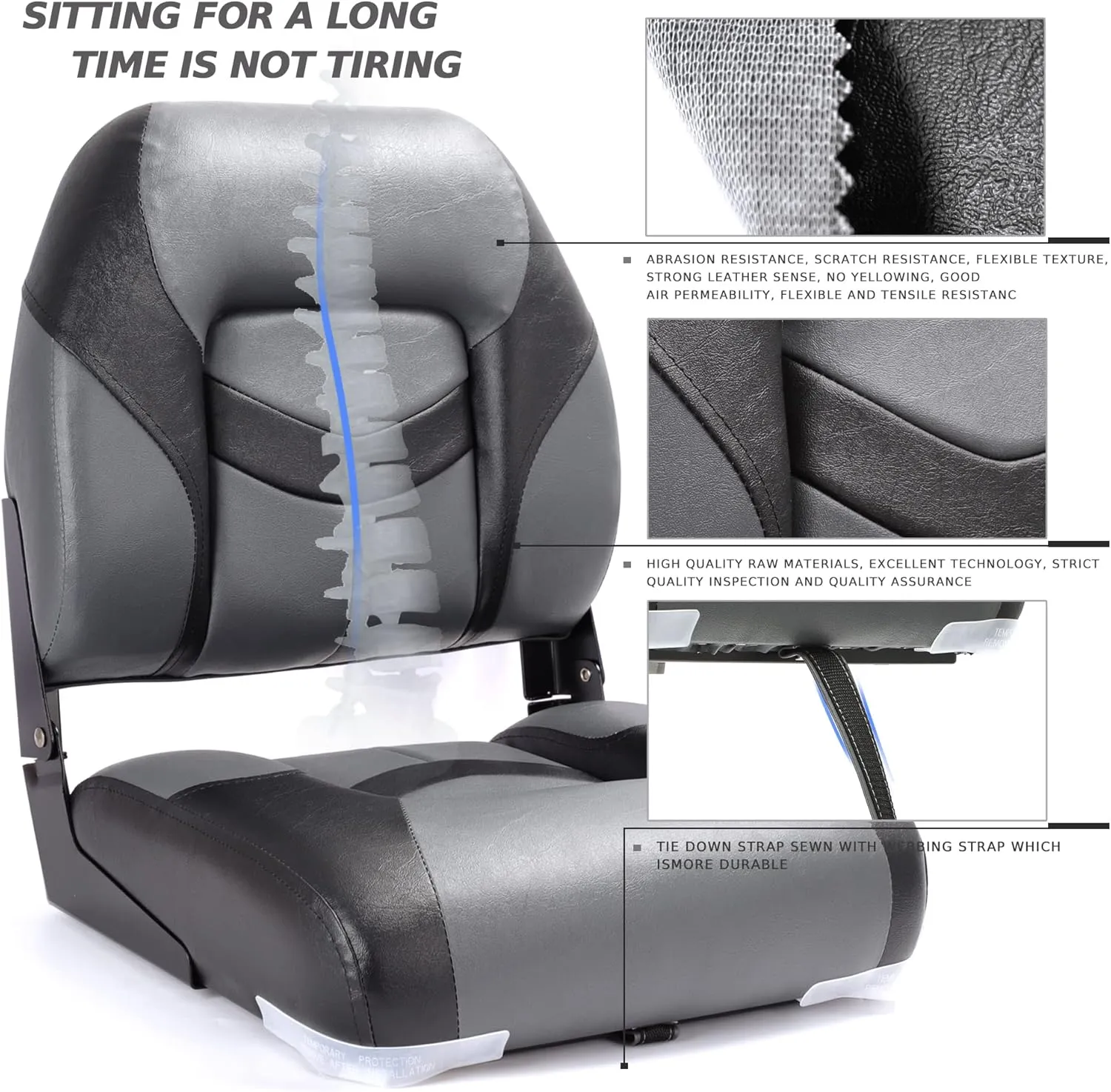 Premium Marine Low Back Folding Boat Seat,Stainless Steel Screws Included