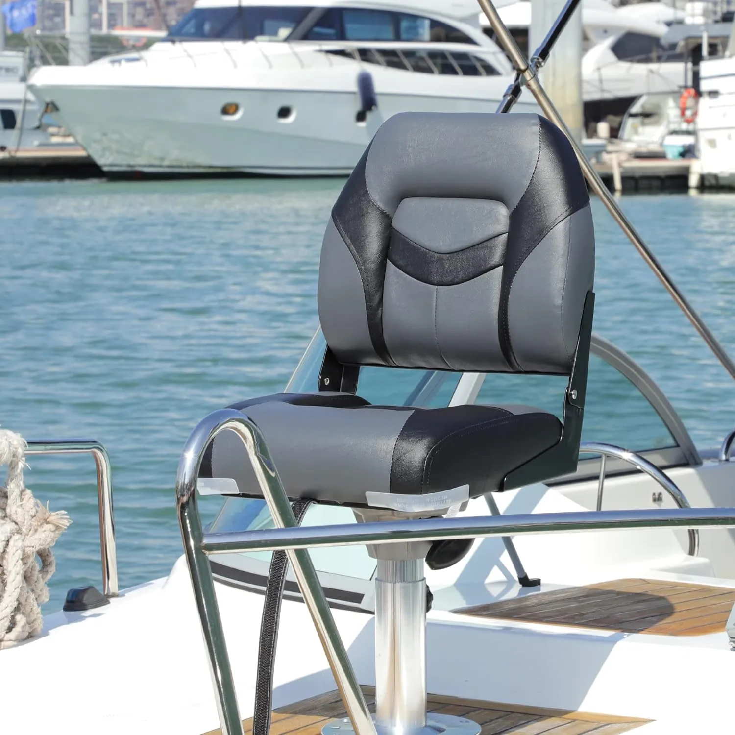 Premium Marine Low Back Folding Boat Seat,Stainless Steel Screws Included