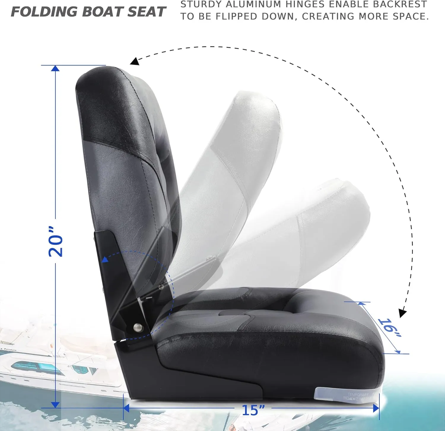Premium Marine Low Back Folding Boat Seat,Stainless Steel Screws Included