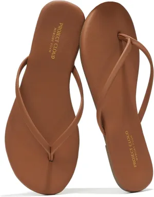 Project Cloud Vegan Leather Flip Flops for Women Footwear - Memory Foam Flats Summer Sandals for Women 2025 - Lightweight Sandals Summer Beach Essentials Slides (Foundations)