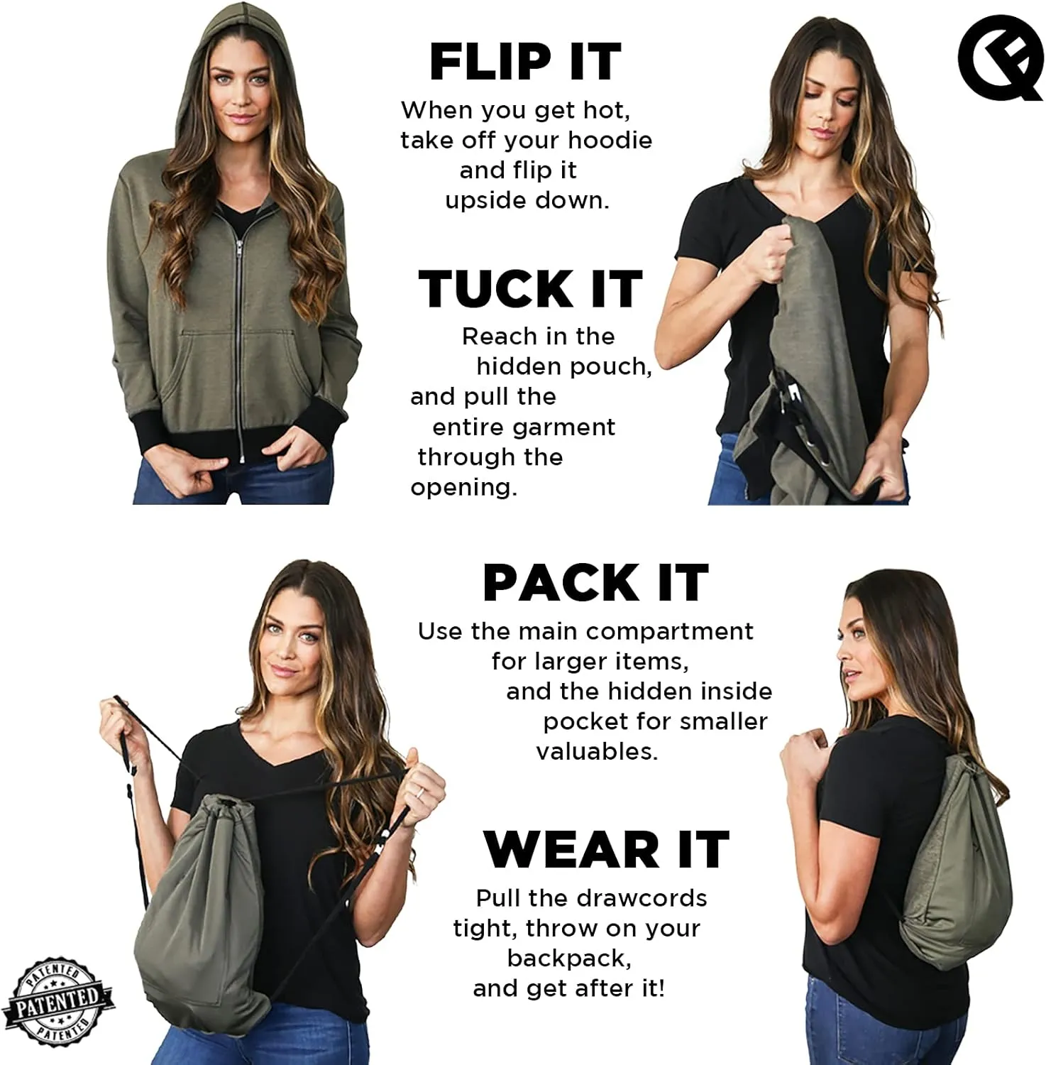 Quikflip 2-in-1 Reversible Backpack Hoodie (As Seen on SHARK TANK) Unisex Full-Zip Hero Hoodie