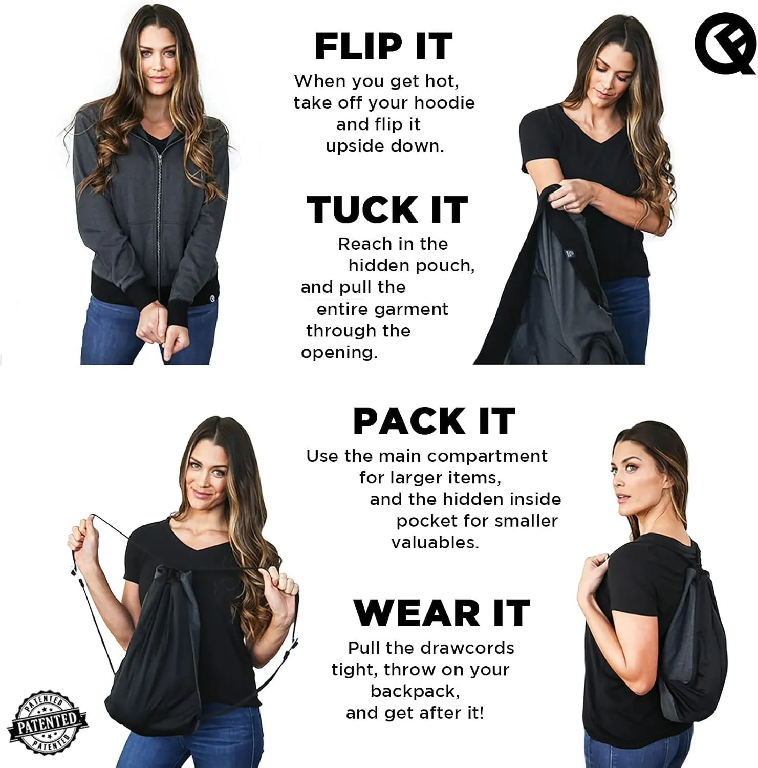 Quikflip 2-in-1 Reversible Backpack Hoodie (As Seen on SHARK TANK) Unisex Full-Zip Hero Hoodie