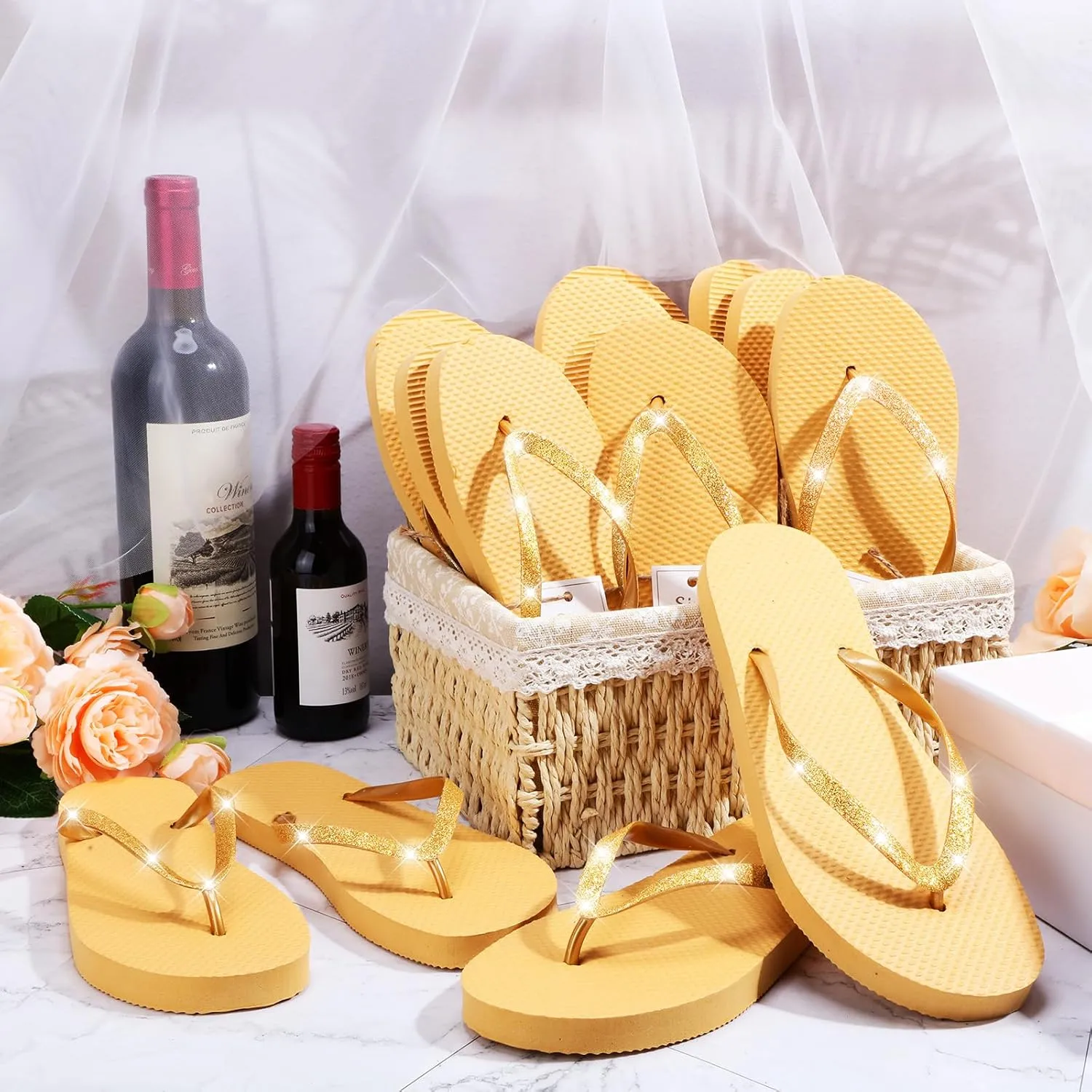 Ramede 24 Pairs Flip Flops Bulk Soft Wedding Sandals Hotel Spa Wedding Slippers for Guest Pool Shower Party Reception