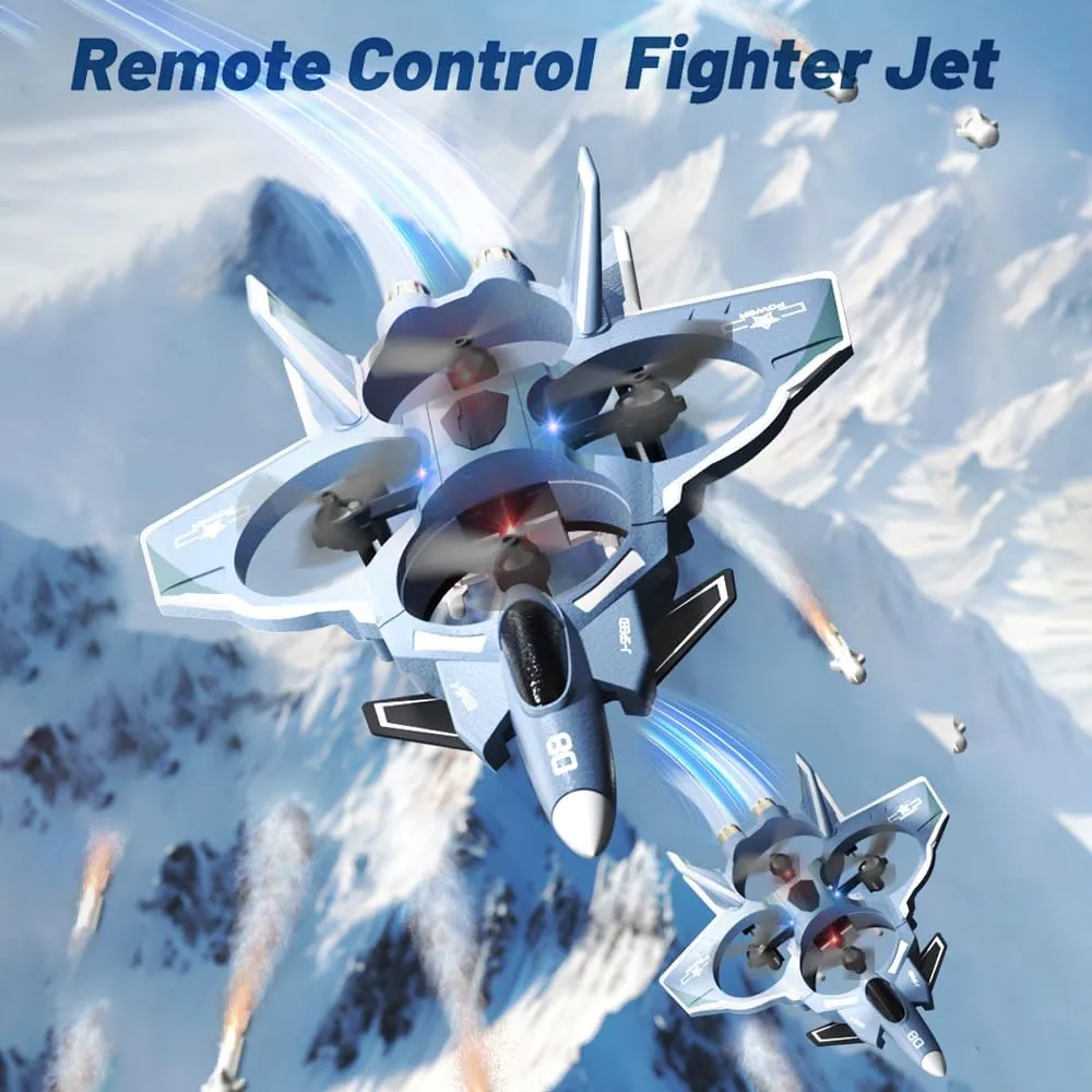 RC Fighter Jet, RC Plane 2.4GHz 4CH Remote Control Airplane with Camera, Foam RC Aircraft Glider with 3D Flip, Altitude Hold, Headless Mode, 2 Batteries, Easy to Fly for Adults Kids (Blue)
