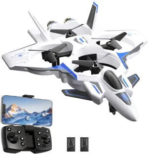 RC Fighter Jet, RC Plane 2.4GHz 4CH Remote Control Airplane with Camera, Foam RC Aircraft Glider with 3D Flip, Altitude Hold, Headless Mode, 2 Batteries, Easy to Fly for Adults Kids (Blue)