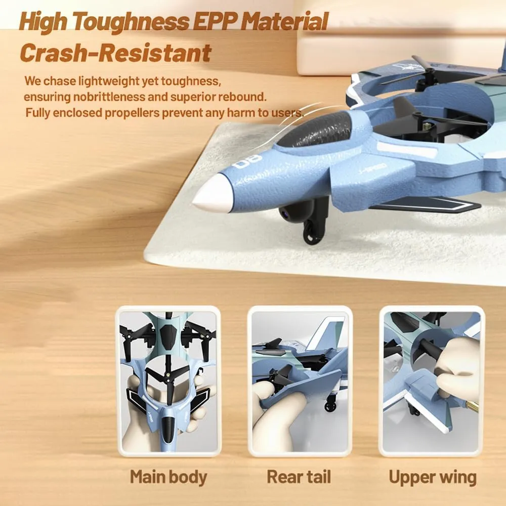 RC Fighter Jet, RC Plane 2.4GHz 4CH Remote Control Airplane with Camera, Foam RC Aircraft Glider with 3D Flip, Altitude Hold, Headless Mode, 2 Batteries, Easy to Fly for Adults Kids (Blue)