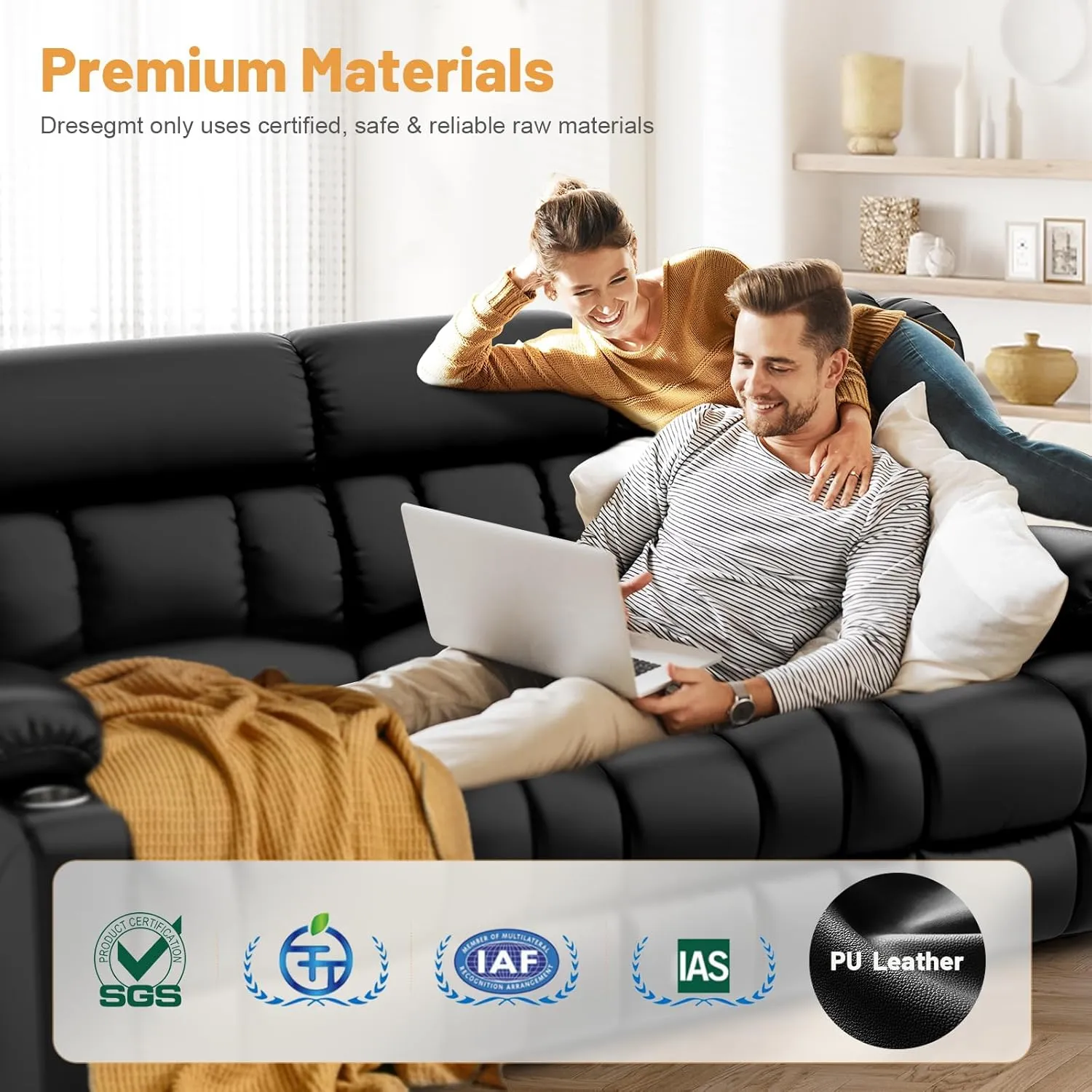 Recliner Sofa Set, Flip Middle Backrest Design PU Leather 3 Seater Reclining Sofa and 2PC Single Recliner Chair, Manual Couches for Living Room (Black, PU 3 1 1)