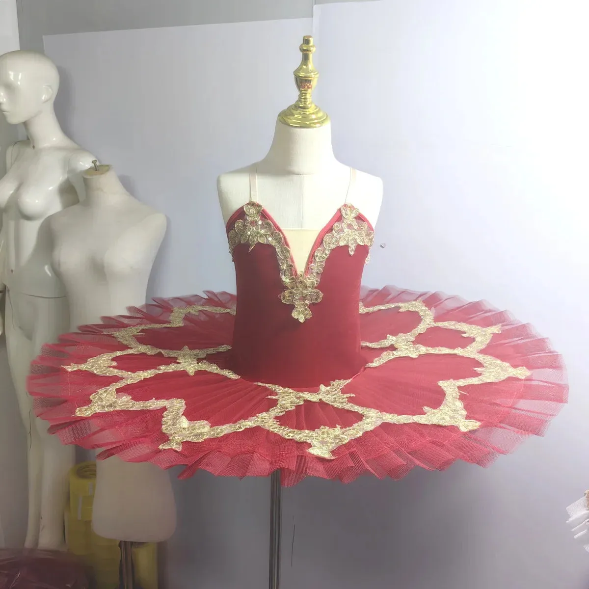 Red Ballet Tutu Skirt Velvet Top Professional Dance Costume White Swan Lake Performance Outfit