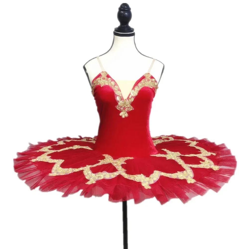 Red Ballet Tutu Skirt Velvet Top Professional Dance Costume White Swan Lake Performance Outfit