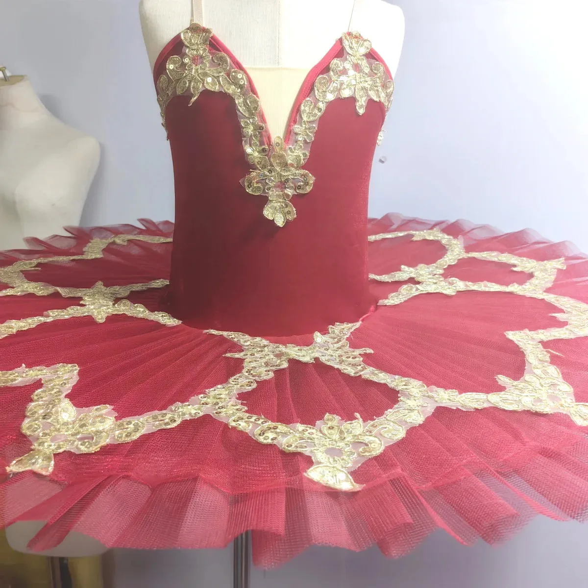 Red Ballet Tutu Skirt Velvet Top Professional Dance Costume White Swan Lake Performance Outfit