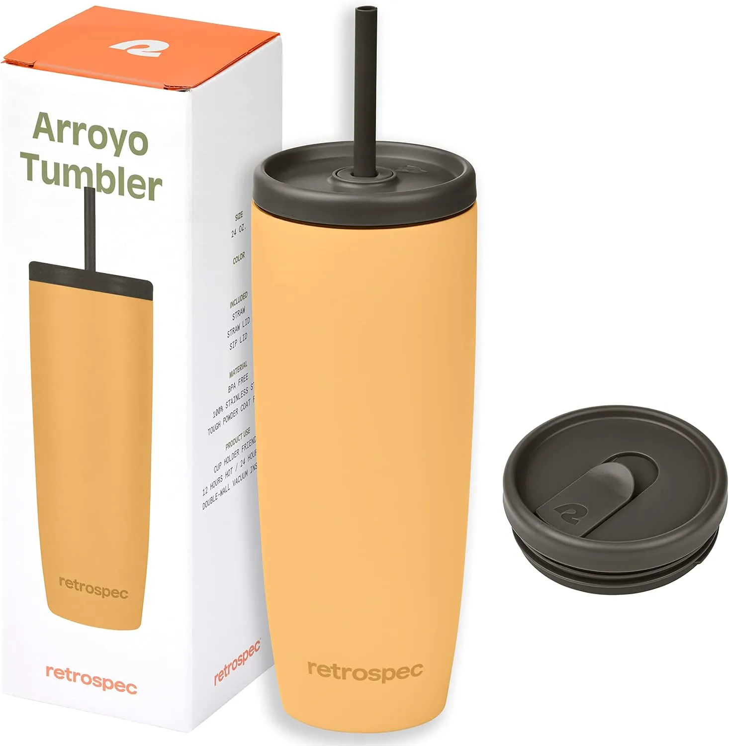 Retrospec Arroyo Stainless Steel Tumbler with Lid and Straw - Reusable Insulated Tumbler Cup - Iced Coffee Travel Mug - Double Walled Thermal Tumblers
