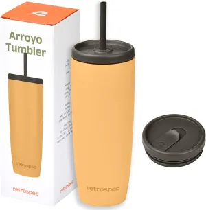 Retrospec Arroyo Stainless Steel Tumbler with Lid and Straw - Reusable Insulated Tumbler Cup - Iced Coffee Travel Mug - Double Walled Thermal Tumblers