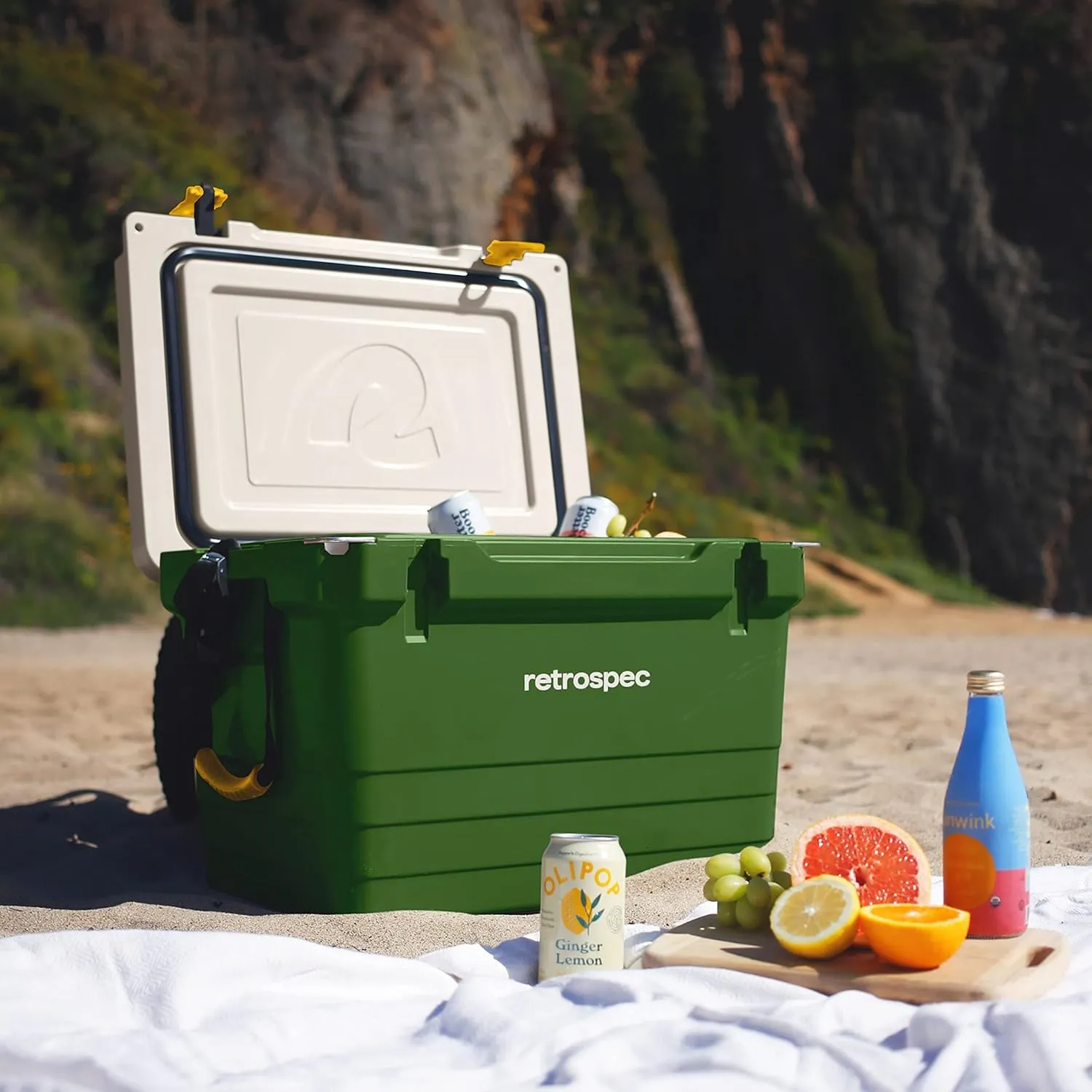 Retrospec Palisade Rotomolded Cooler - Fully Insulated Portable Ice Chest with Built in Bottle Opener, Tie-Down Slots & Dry Goods Basket - Large Beach, Camping & Travel Coolers 25, 45 & 65qt