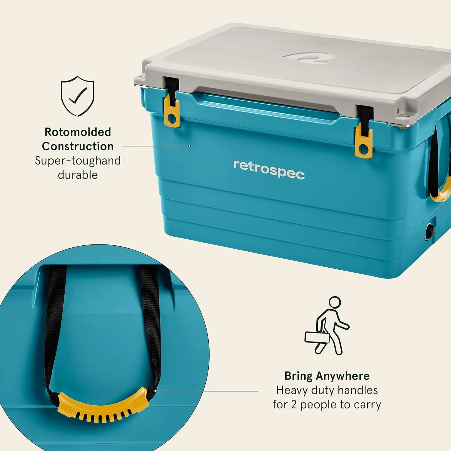 Retrospec Palisade Rotomolded Cooler - Fully Insulated Portable Ice Chest with Built in Bottle Opener, Tie-Down Slots & Dry Goods Basket - Large Beach, Camping & Travel Coolers 25, 45 & 65qt