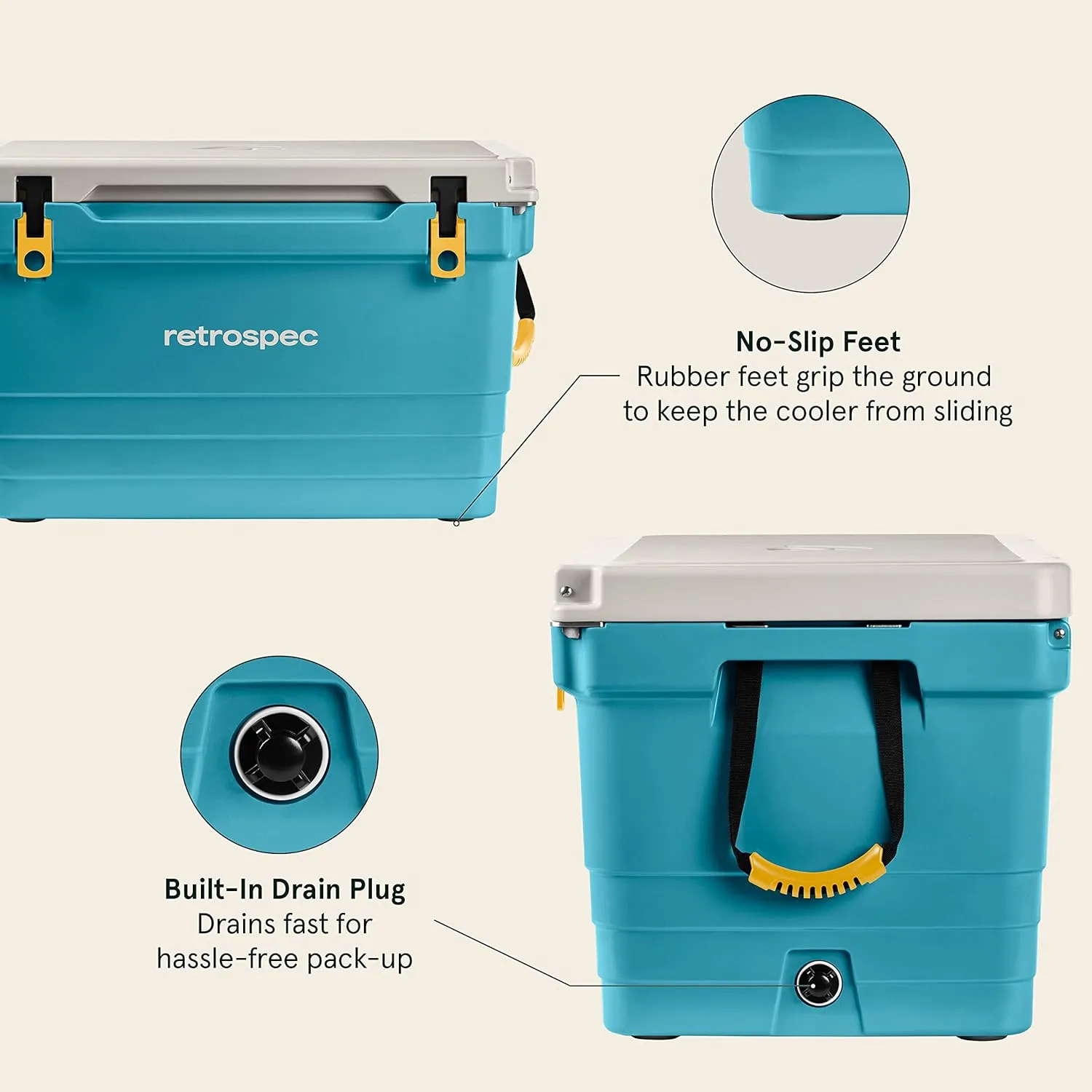 Retrospec Palisade Rotomolded Cooler - Fully Insulated Portable Ice Chest with Built in Bottle Opener, Tie-Down Slots & Dry Goods Basket - Large Beach, Camping & Travel Coolers 25, 45 & 65qt