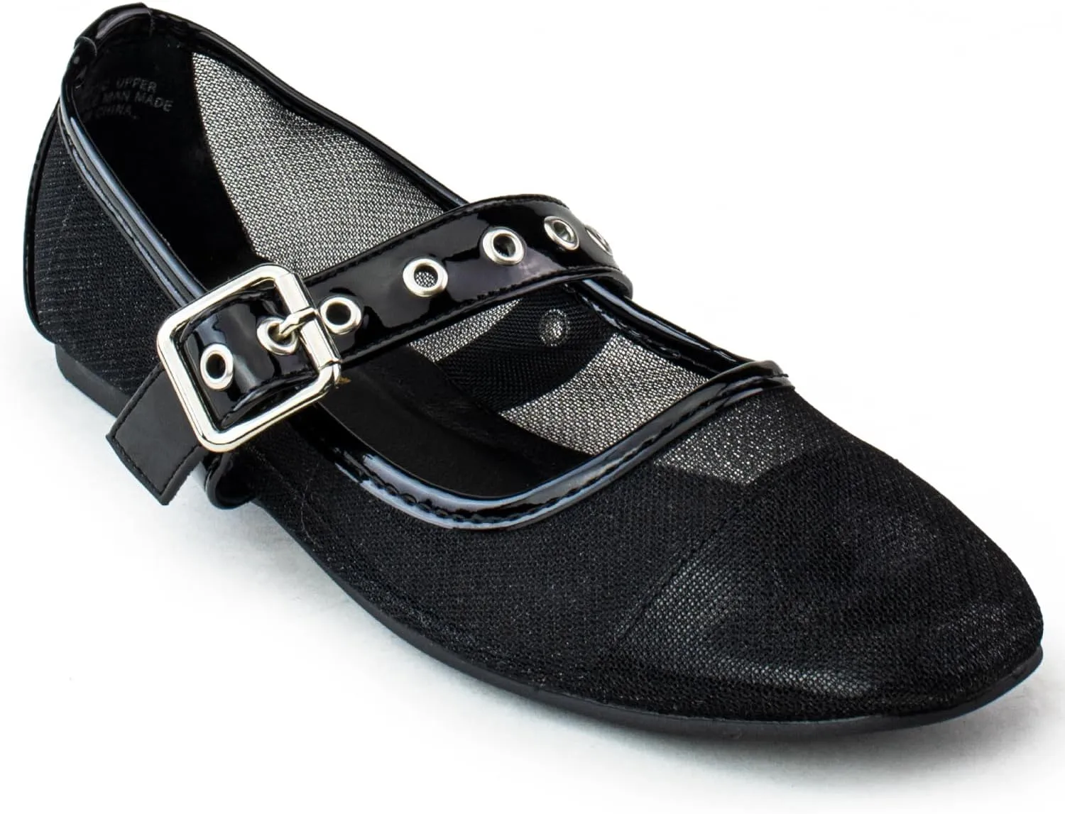 RF ROOM OF FASHION Women's Buckle Strap Mary Jane Mesh Ballet Flats