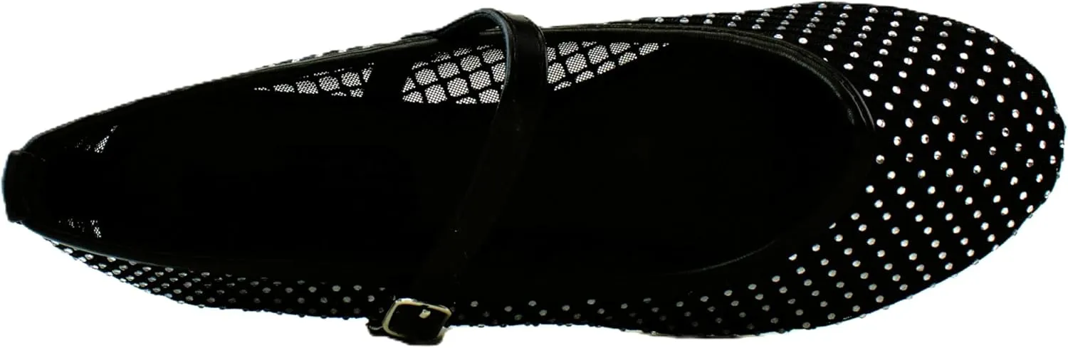 RF ROOM OF FASHION Women's Buckle Strap Mesh Mary Jane Ballet Flats