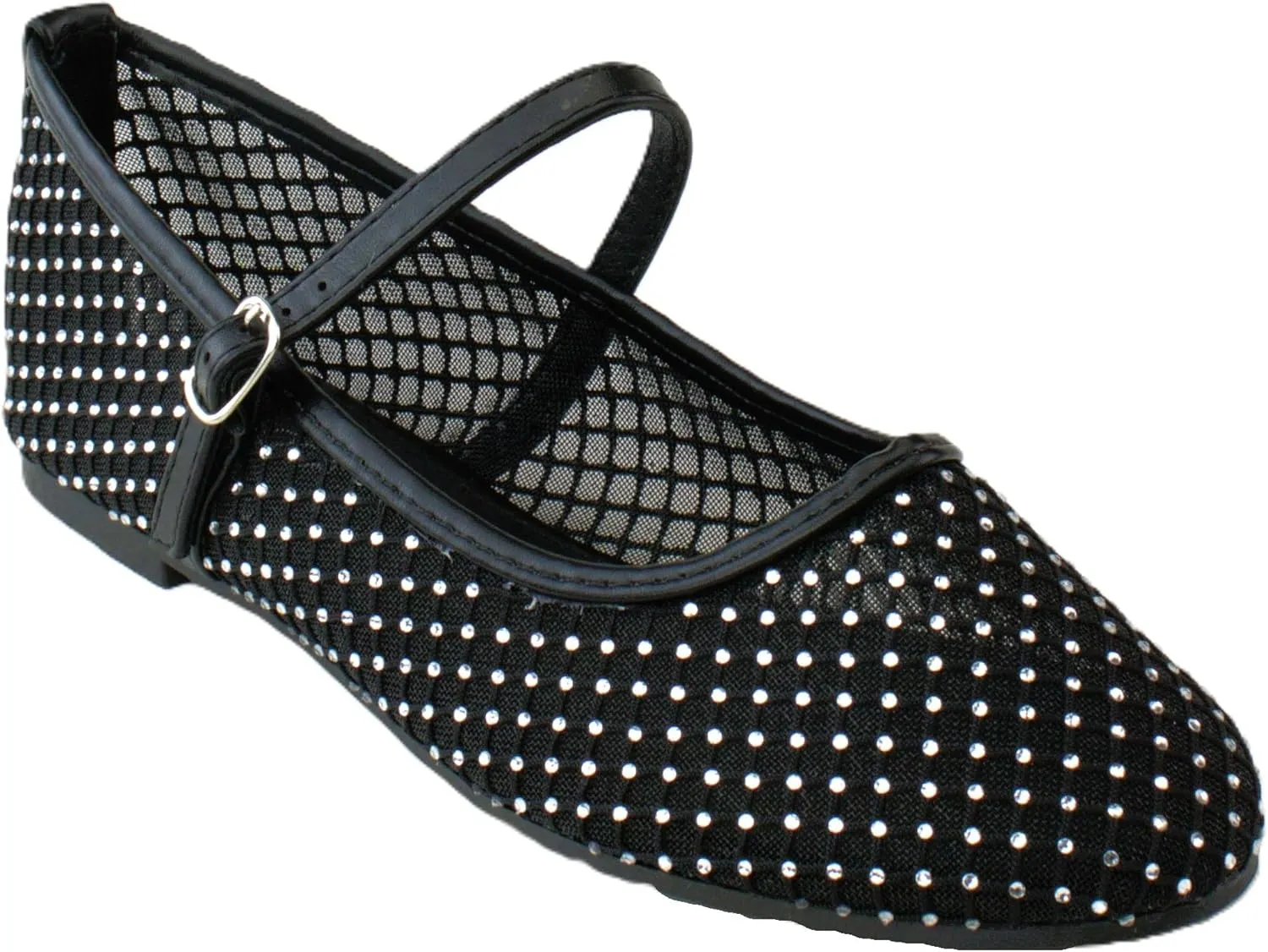 RF ROOM OF FASHION Women's Buckle Strap Mesh Mary Jane Ballet Flats