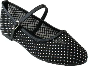 RF ROOM OF FASHION Women's Buckle Strap Mesh Mary Jane Ballet Flats