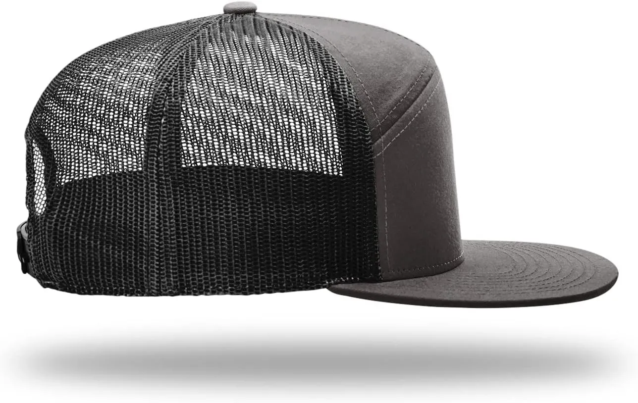 Richardson 168 Hi-Pro 7 Panel Flat Bill Adjustable Snapback Trucker Mesh Back Cap | OSFM | Bulk Pack Available