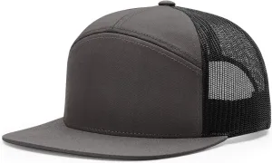 Richardson 168 Hi-Pro 7 Panel Flat Bill Adjustable Snapback Trucker Mesh Back Cap | OSFM | Bulk Pack Available