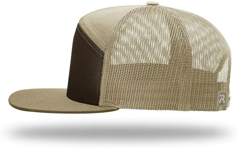 Richardson 168 Hi-Pro 7 Panel Flat Bill Adjustable Snapback Trucker Mesh Back Cap | OSFM | Bulk Pack Available