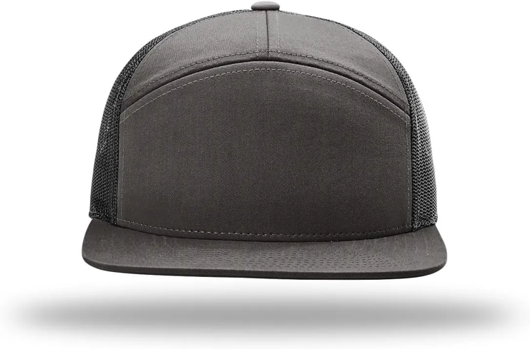 Richardson 168 Hi-Pro 7 Panel Flat Bill Adjustable Snapback Trucker Mesh Back Cap | OSFM | Bulk Pack Available