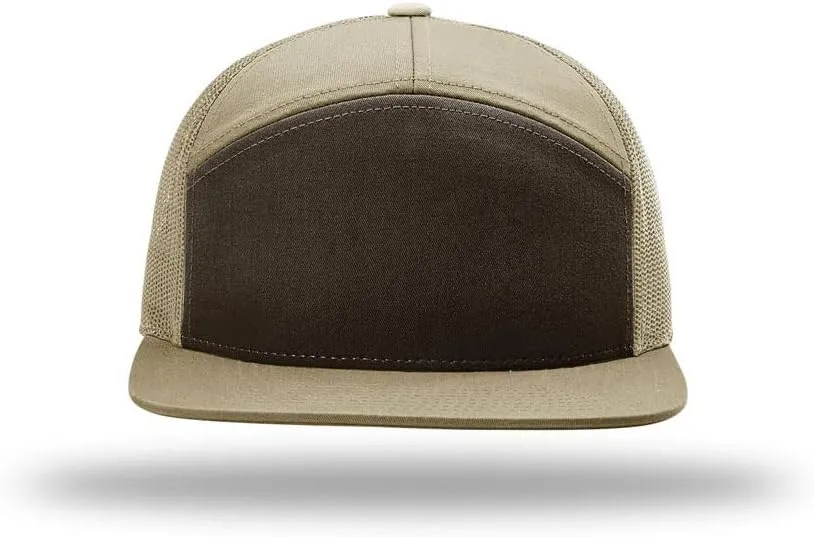 Richardson 168 Hi-Pro 7 Panel Flat Bill Adjustable Snapback Trucker Mesh Back Cap | OSFM | Bulk Pack Available