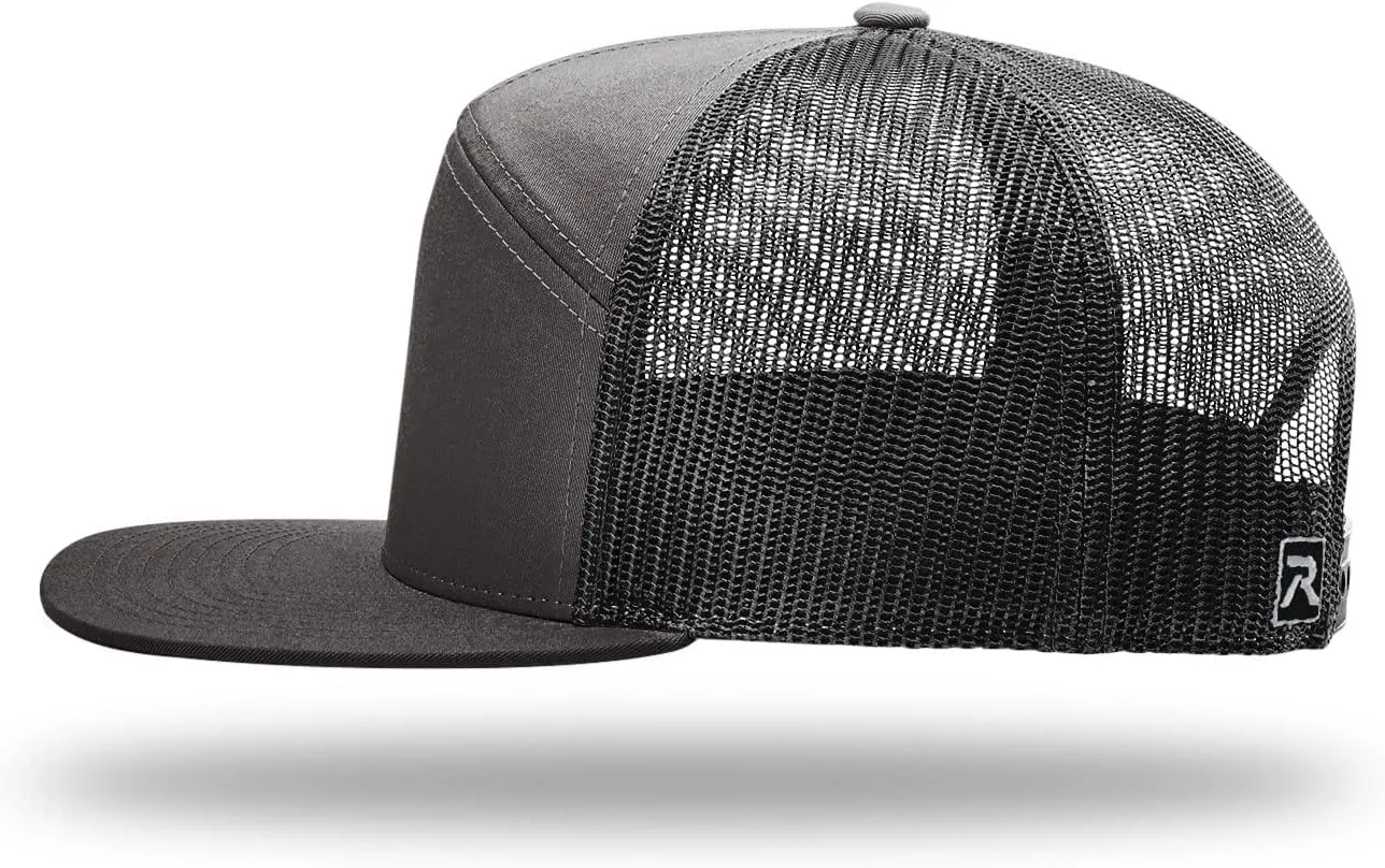 Richardson 168 Hi-Pro 7 Panel Flat Bill Adjustable Snapback Trucker Mesh Back Cap | OSFM | Bulk Pack Available