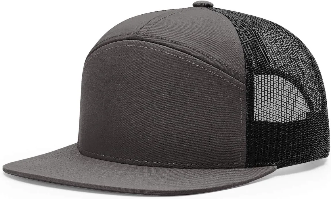 Richardson 168 Hi-Pro 7 Panel Flat Bill Adjustable Snapback Trucker Mesh Back Cap | OSFM | Bulk Pack Available