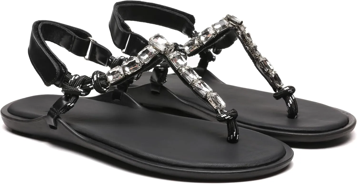 Rope Flip Flop Sandals for Women Adjustable T Strap Slip on Comfortable Thong Sandals Women Dressy