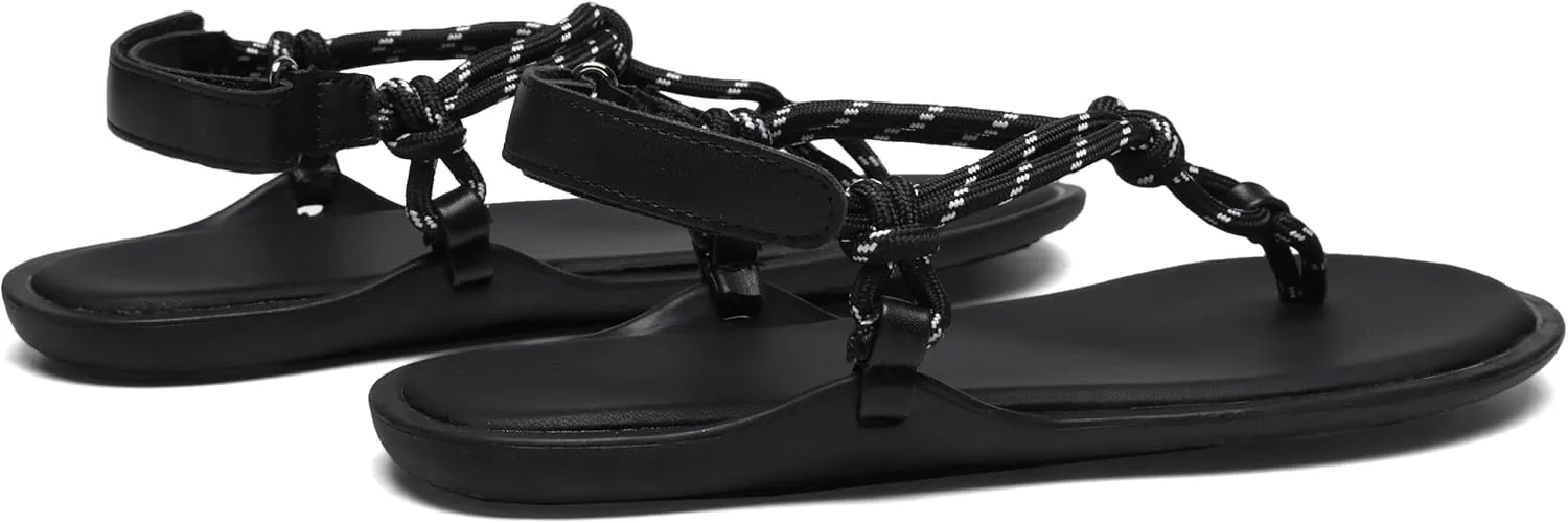 Rope Flip Flop Sandals for Women Adjustable T Strap Slip on Comfortable Thong Sandals Women Dressy