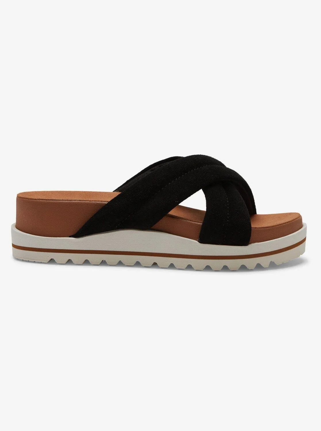 Roxy Veria Black Platform Soft Suede Leather Lightweight Slip On Sandals