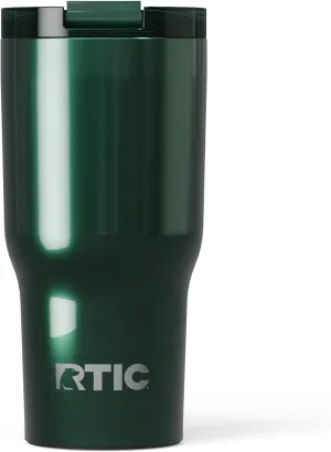 RTIC 20oz Essential Tumbler with Lid, Insulated, Stainless Steel, Metal, Double Wall Vacuum-Insulation, Ceramic Lined, Travel Cup for Iced Coffee, Tea, Hot and Cold Drink, Emerald Green Metallic