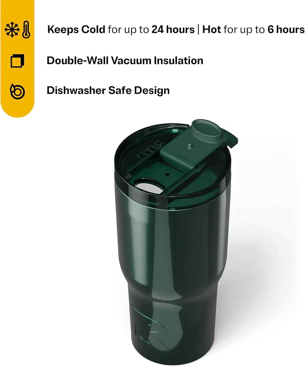 RTIC 20oz Essential Tumbler with Lid, Insulated, Stainless Steel, Metal, Double Wall Vacuum-Insulation, Ceramic Lined, Travel Cup for Iced Coffee, Tea, Hot and Cold Drink, Emerald Green Metallic